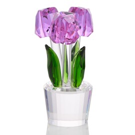 Enjinkail Crystal Tulips Decor Purple Gifts for Women Glass Tulips Flowers Figurine Bouquet Collectible for Desk Home Decoration Ornaments Presents for Christmas Mothers Day Valentine's Day Wedding