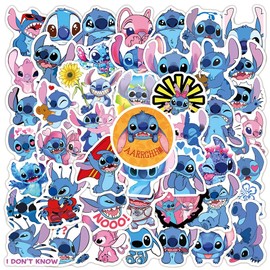 50pcs Cartoon Stitch Stickers for Kids, Vinyl Waterproof Stitch Decal for Water Bottle Laptop Toy Sticker for DIY Decorate Bumper Phone Hard Hat Kids Teens Gifts