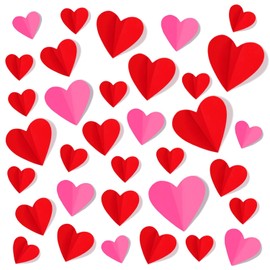 JOICEE 100 Pcs Valentines Day Wall Decorations, 3D Heart Wall Stickers Waterproof Removable Red Pink Heart Wall Decals for Wedding Anniversary Bedroom Home Party Holiday Decor,4 Different Sizes