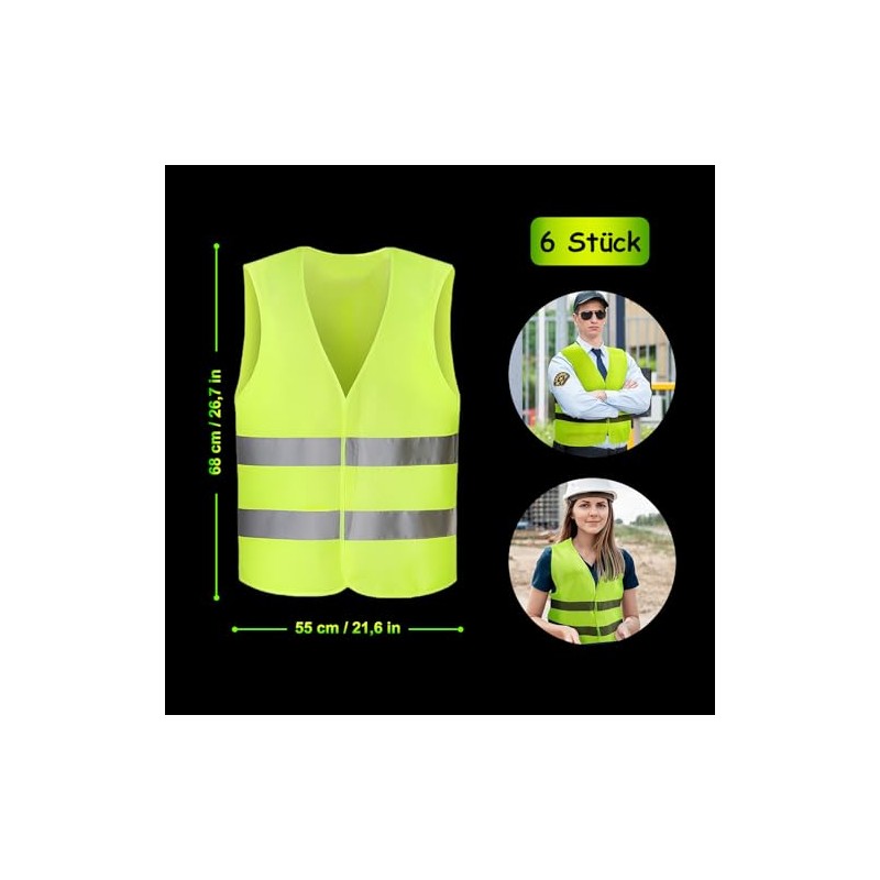 Pack of 6 Safety Vests, 360° Reflective Car Vest, Washable,