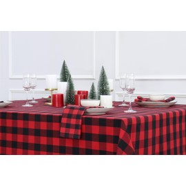 PurpleEssences Buffalo Plaid Tablecloth - Water Resistant Wipeable Washable Checkered Table Cloth for Outdoor Picnic Dining- Christmas - 60 x 84 Inch - Red and Black