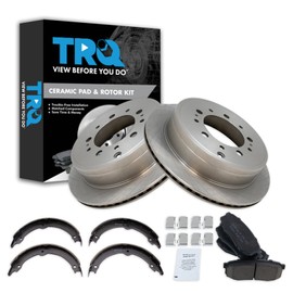 TRQ Rear Brake Pad & Rotor Kit Brake Pads Brake Rotor Parking Brake Shoe Set Ceramic Compatible with 2008-2021 Lexus LX570 Toyota Land Cruiser Sequoia 2007-2021 Tundra