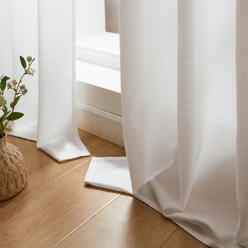 Topfinel Voile Curtains with Eyelets, Semi-Transparent Curtains, Linen Texture, Yarn