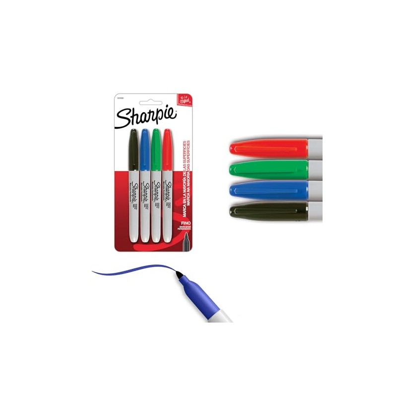 Sharpie Marcadores Permanentes, Punta Fina, Surtidos, 4 Piezas, 1825090