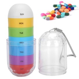 Pastillero con forma de cápsula de 7 rejillas, pastilla para tableta de medicina portátil, caja almacenamiento dulces, estuche organizador de arcoíris con bolsa almacenamiento transparente