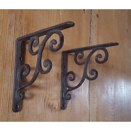 LB H&F Set of 2 Shelf Brackets Cast Iron Solid Heavy Quality Antique Style Shelf Brackets Wall Brackets (Art Deco)