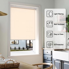 LazBlinds No Tools No Drill Cordless Roller Shades, Light Filtering Roller Blinds for Windows, Thermal Insulated UV Protection Roll Up Window Blinds and Shases, 48'' W x 72'' H, Beige