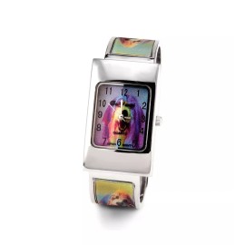 Da Vinci Ladies Green Holographic 3d Dog Bangle Bracelet Watch-d2973grn