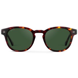 WMP Eyewear - Men's Retro Round Oval Polarized Sunglasses, Lightweight Acetate Frame, UV Protection, Metal Core Design (Amber Tortoise/Smoke Green Lens)