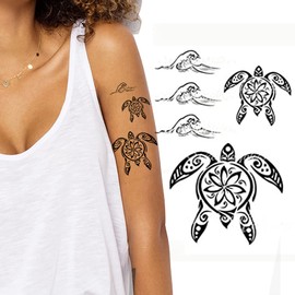 Hawaiian turtles and waves temporary tattooo adult men women aztec polynesian samoan fake temp tat luau fancy dress party black