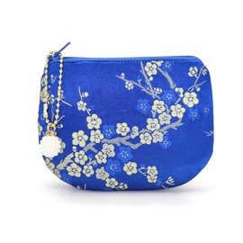Monedero hecho a mano para mujer, bolsa de rosario de brocado, bolsa de joyería de seda, cartera con cremallera, Azul, Patrón de flor de ciruelo