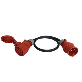 NWP CEE Adapter with Phase Inverter 16A CEE Plug to 16A CEE Coupling 400V - 1m H07RN-F 5G2.5 IP44 Rubber Hose Cable