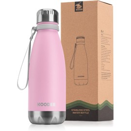 koodee 12 oz Stainless Steel Water Bottle Double Wall Vacuum Insulated Flask Cola Shape Metal Water Bottles for School (Pink)