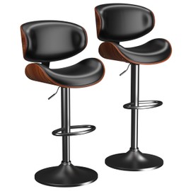 YaFiti Bar Stools Set of 2, Bar Stools for Kitchen Island with Bentwood Back and Leather Seat, Swivel Bar Stools for Kitchen Counter, Bar, Black