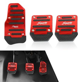 Neferta 3 PCS Car Throttle + Brake + Clutch Pedal Kit, Thickened Alloy + High Elastic Striped Rubber Anti-Slip Transmission Pedal Cover Anti-Friction Pedal, for Most Manual Transmission Cars (Red)
