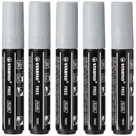 STABILO Acrylic Marker FREE Acrylic - T800C 2-3 mm Bullet Tip - Box of 5 - Dark Grey