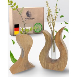 Wooden Vases Decoration Set of 2 Made of Sustainable Mango Wood, Timeless Design for Stylish Flowers and Plants, Handmade Test Tube Vase for Feel-Good Ambience, Vase Decoration, Table Decoration
