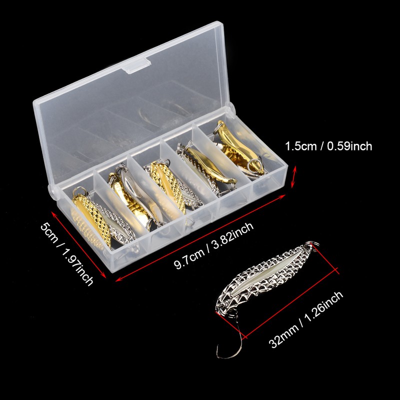 10pcs Metal Shiny Spoon Bait Hard Lures with Hook Fishing