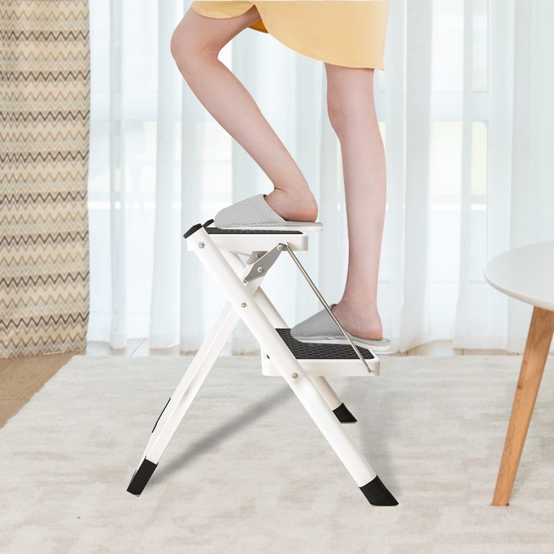 DAWNYIELD Folding 2 Step Stools Portable Heavy Duty Metal Step