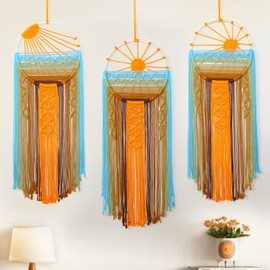 Betylifoy Sunset Macrame Wall Hanging Decor Boho Woven Tapestry Sunrise Dream Catcher with Colorful Tassel Sun Macrame Tapestries Wall Art Decor for Bedroom Nursery Living Room (3PCS)