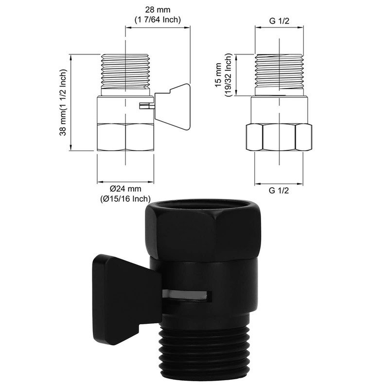 Shutoff Valve, high Efficiency Black Shower Head Valve for Kitchen