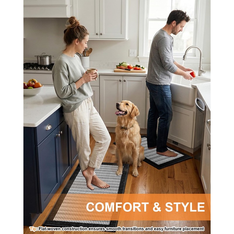 eqivei Kitchen Rugs, Non Slip Washable Kitchen Mat Set of