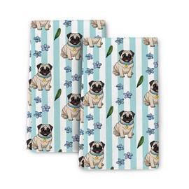 Cute Pug Kitchen Towel Set of 2,Funny Pug Dog Dish Towels for Kitchen Drying,Gifts for Pug Lovers,Soft Absorbent Pug Themed Hand Towels Tea Towels 16"x24"