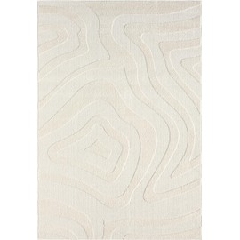 Abani Wave 2' x 3' Cream Rug – Abstract Curve Pattern, Small Soft Accent Rug for Entryway & Bedroom, Durable & Easy to Clean