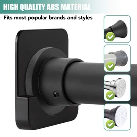 4 Pack Black Shower Curtain Rod Holder for Wall Mount | Adhesive Shower Rod Tension Retainer for Tile | No Drilling | Stick On | (Shower Curtain Rod Not Included)