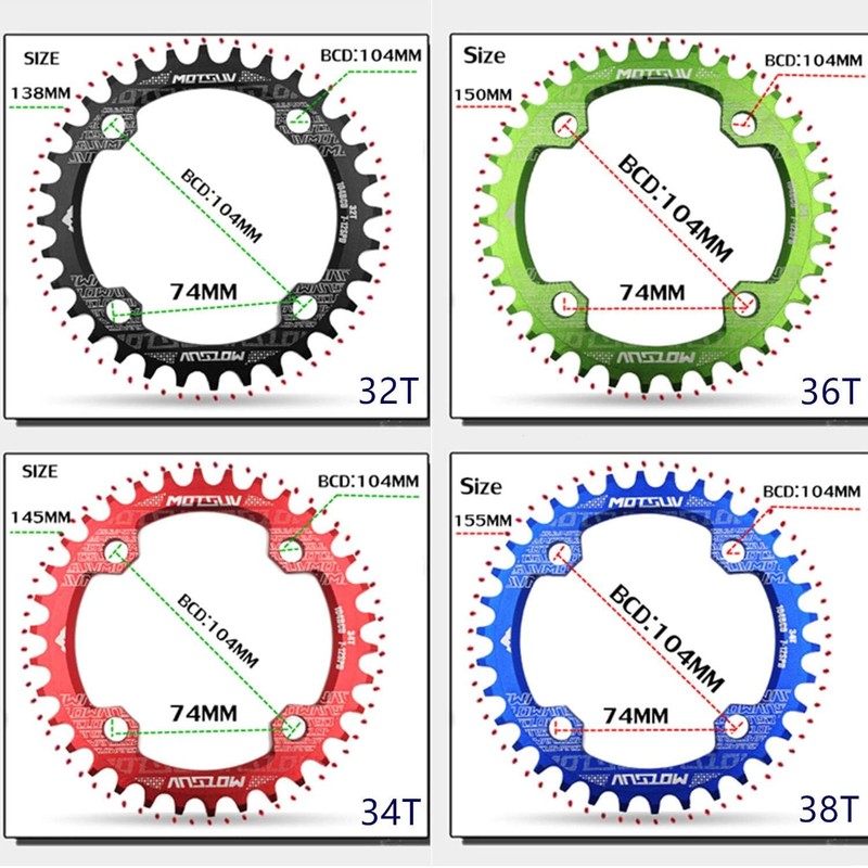 YBEKI 32T 34T 36T 38T Round Bicycle Chainring, Narrow Width