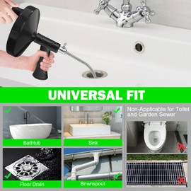 Drain Snake Auger 33 Feet, Plumbing Snake Drain Hair Clog Removal Tool, Heavy Duty Toilet Snake Auger, Sink Unclogger Drain Cleaner Tool for Bathroom Kitchen Tub Shower Drain Clog Remover With Gloves