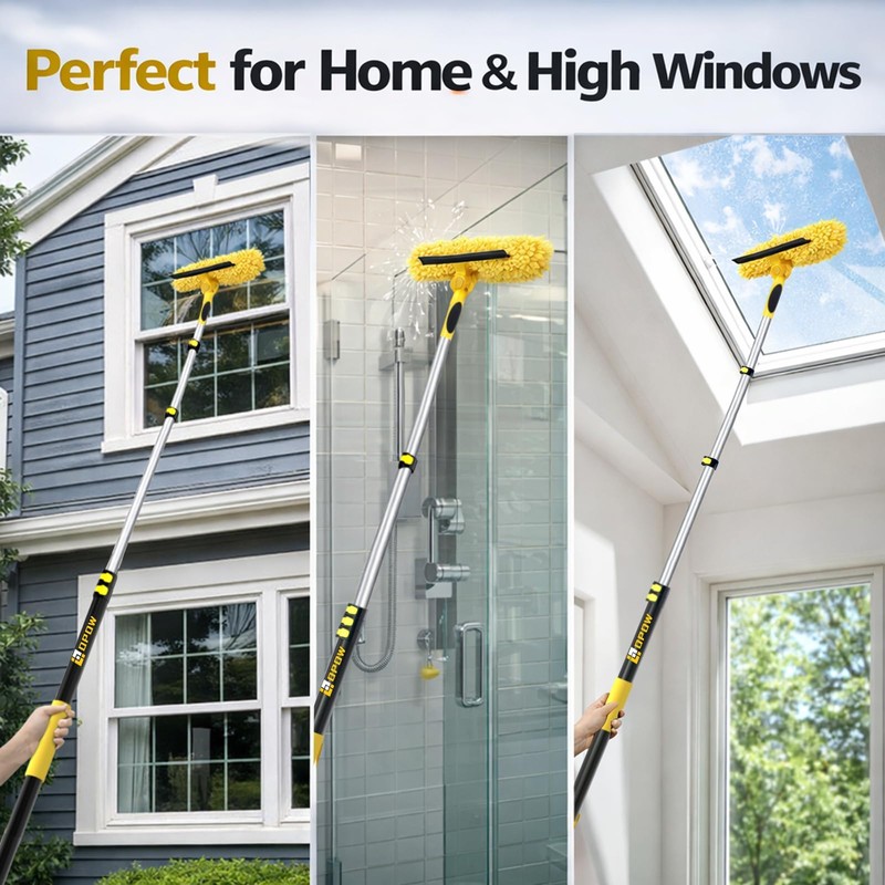 24FT High Reach Window Squeegee with Extension Pole, 2-1 Window
