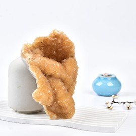 JIC Gem 1pc Yellow Quartz Crystal Cluster Geode Irregular Shape Yellow Calcite Druzy Healing Stone Home Decor Gemstone Specimen Bee Color Large Crystal 1.7-2.2 lbs