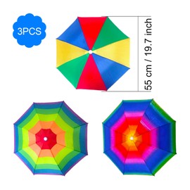 VIKSAUN Pack of 3 Rainbow Umbrella Hats Camouflage Fishing Cap Beach Umbrella Foldable Umbrella Carnival Parasol Hat Decoration Costume Golf Beach Outdoor Activities, 3 Items
