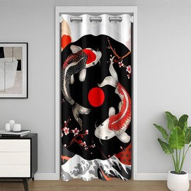 Feelyou - Cortina de privacidad para puerta de pescado koi japonés, 1 panel, 149 x 203 cm, con aislamiento térmico, con diseño de flores de cerezo, estilo japonés, para decoración del hogar, para