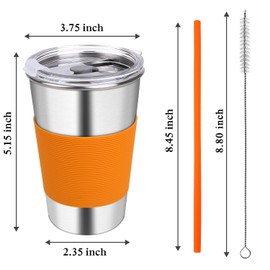 Rommeka Stainless Steel Cups, 5 Pack 16oz Kids Drinking Glasses Spill Proof Metal Tumblers Cups with Lids and Straws for Toddlers and Adults
