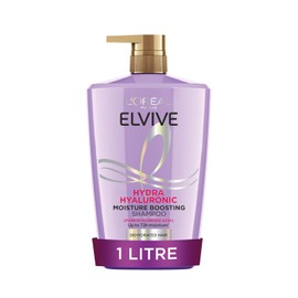 L’Oréal Paris Elvive Hydra Hyaluronic Shampoo for Dehydrated Hair, 1L | With Hyaluronic Acid, 72H Moisture Boost, Shiny Bouncy Results, For All Hair Textures. XXL Shampoo format
