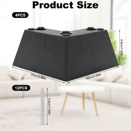 Viceda 4 PCS Sofa Legs, Feet for Furniture with 12 screws, Cabinet Feet, High Load Bearing Capacity, Chair Legs Replacement for Large Furniture Sofa and Chair(Black)