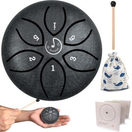 Mini Steel Tongue Drum Rain Drum Steel Tongue Drum 3 Inch 6 Tones C-Key Handpan Drum Percussion Instrument Essential Drum with Fabric Bag, Music Book and Mallet, Music Gift for Children
