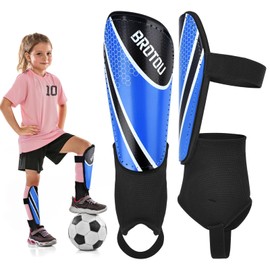 BROTOU Shin Guards Soccer Youth, Soccer Shin Guards for Kids 3-15, Light Weight Adjustable Straps Shin Pads Protection Equipment with Ankle and Leg Calf Protection (Blue, XS)