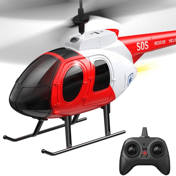Ancesfun Remote Control Helicopter, Rescue RC Helicopter with Gyro and LED Lights, 2.4GHz Radio 3 Channel One-Key Take-Off Mini Airplane for Plane Fans, Flying Toy Gift for Kids Boys Girls 14+