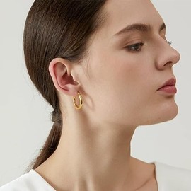 Alekiddy 14K Gold Hoop Earrings for Women Large Gold Hoop Earrings Round Square-edge 14K Hoops Earring Womens Earring 40MM (40mm A) (3cm)