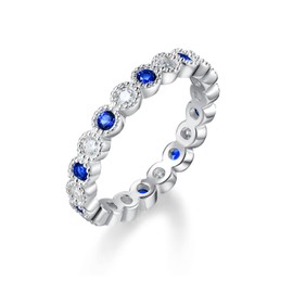 Bling Moissanite Sapphire Anniversary Bands for Women Vintage Blue Imitation Diamond Ring Size 6
