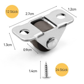 Pack of 12 Mini Furniture Castors, 1.2 cm Rubber Castors with Steel Top, Quiet Fixed Castors, Small Castors for Furniture, Cabinets, Tool Boxes, DIY Projects and Small Appliances