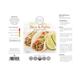 Primal Palate Certified Organic Taco & Fajita Seasoning Mix 0.85 oz (6 packets)