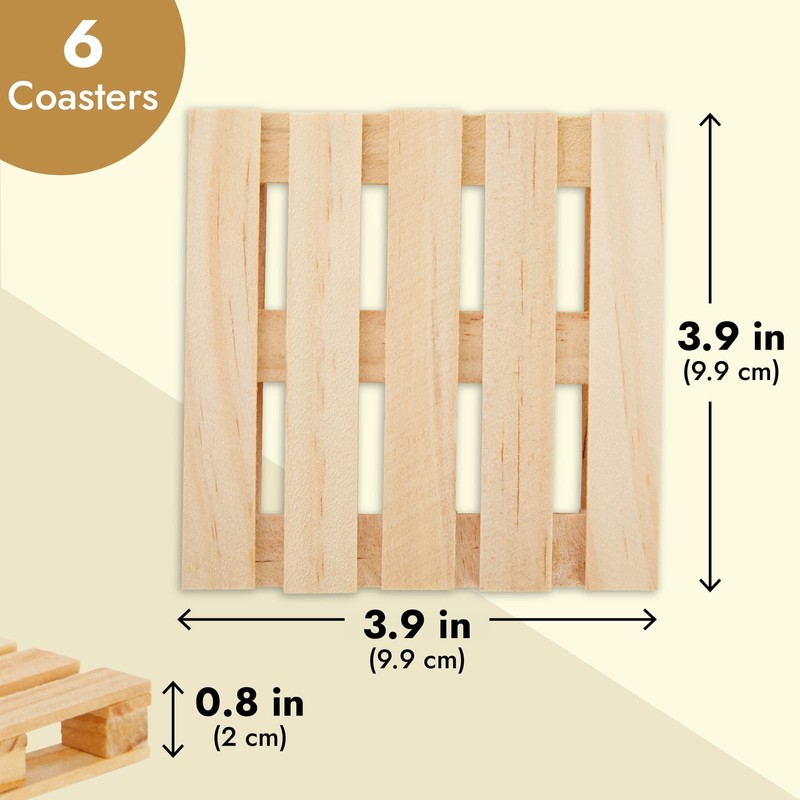 Juvale Wood Pallet Coasters - Pack of 6, 3.9 x