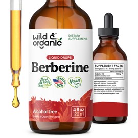 Wild & Organic Berberine Drops 500mg - Liquid Berberine Supplement HCL for Overall Support - Pure Extract Tincture - Vegan, Alcohol & Sugar-Free - 4 fl oz