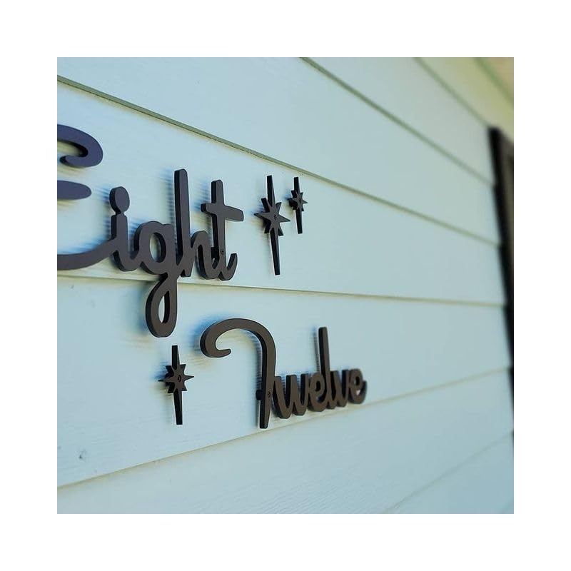 Mid Century Modern Cursive House Numbers, 5 inch black plastic