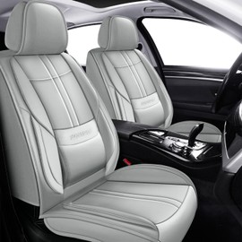 Foneso Universal Car Seat Covers Front, Nappa Leather Automotive Seat Covers Non-Slip Vehicle Accessories, Waterproof Seat Protector Fit for Sedan, Airbag Compatible,Back Support (Grey, Front Seat)