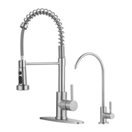 Kitchen Faucet and Water Filter Faucet: Stainless Steel Kitchen Sink Faucet with Drinking Water Faucet - Brushed Nickel Single Handle Tap with Pull Down Sprayer for Kitchen Sink Farmhouse Bar
